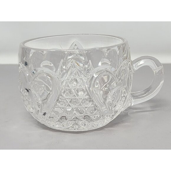 Vintage Glass Punch Bowl Miss Matched Cups With Intricate Patterns 3 Clear Glass - Picture 2 of 16